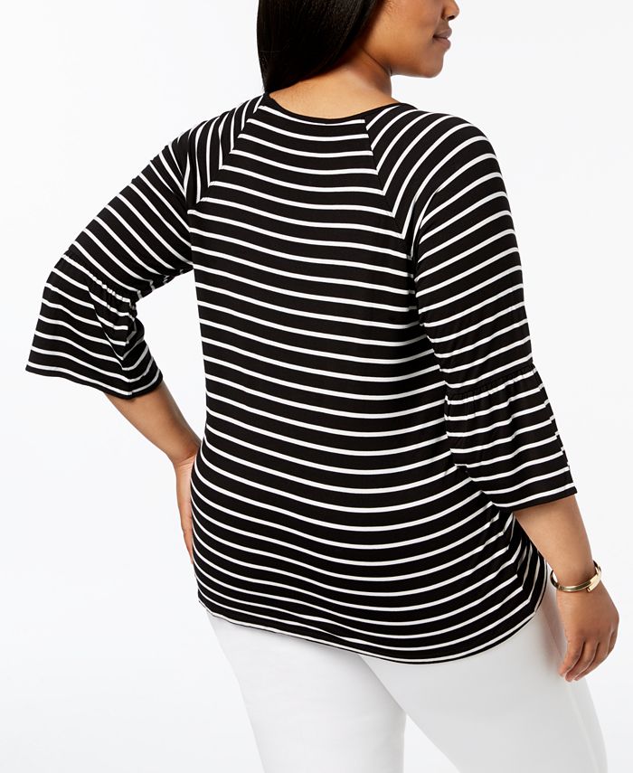Calvin Klein Plus Size Striped Flare-Sleeve Top - Macy's