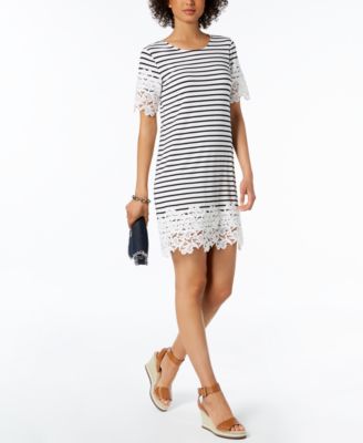 Tommy Hilfiger Striped Lace-Trim Sheath Dress, Created For Macy's - Macy's