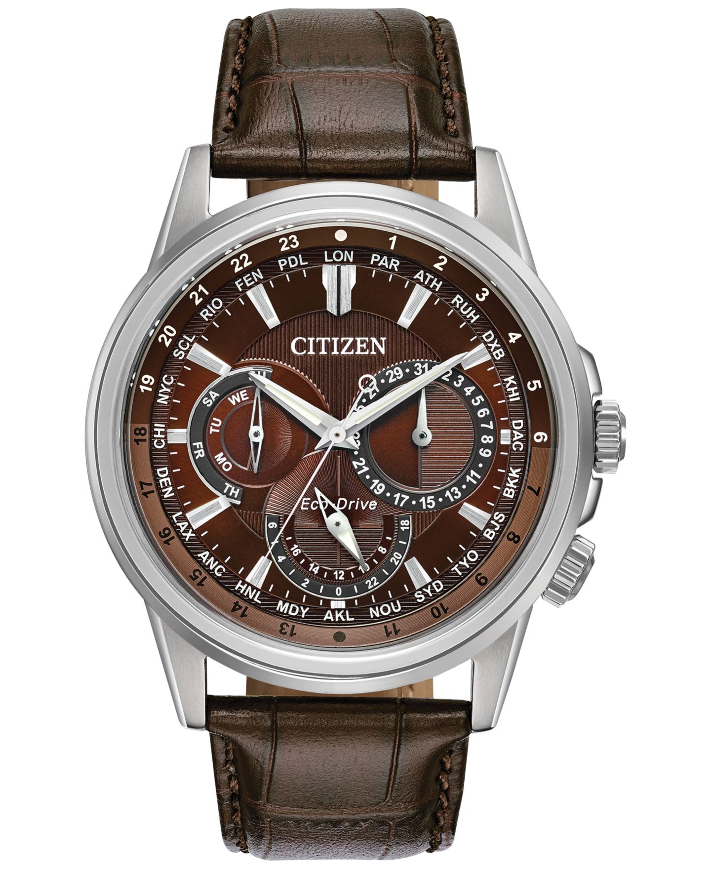 Мужские часы Citizen Eco-Drive Calendrier Brown Leather Strap Watch 44mm — фото 1