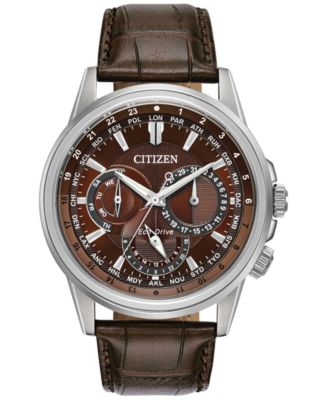 Citizen Eco-Drive Men's Calendrier Brown Leather Strap Watch 44mm - Macy's