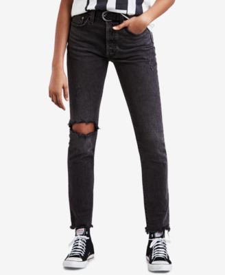 well worn black 501 skinny jeans