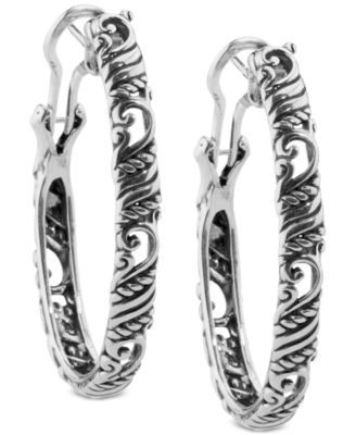 Carolyn Pollack - Filigree Swirl Oval Hoop Earrings in Sterling Silver