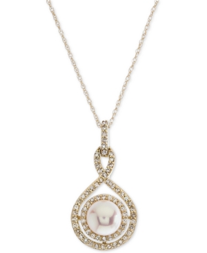 image of White Cultured Pearl (6-1/2mm) and Diamond (1/4 ct. t.w.) Pendant Necklace in 14k Gold