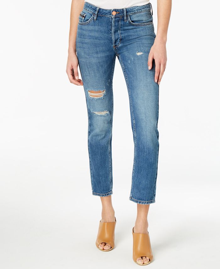 Calvin Klein Jeans Cotton Ripped Button-Up Jeans - Macy's