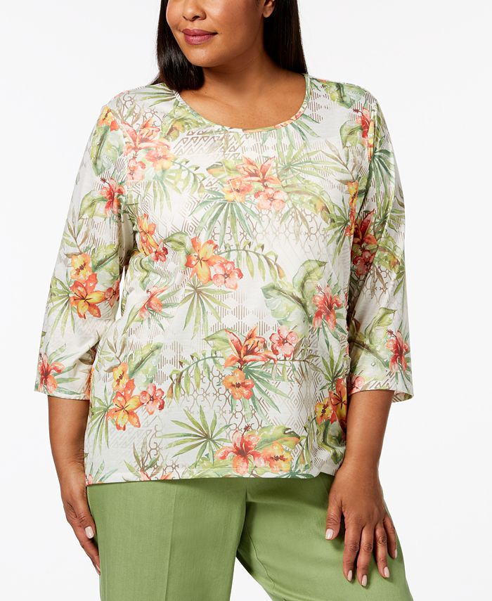 Alfred Dunner Plus Size Parrot Cay Tropical Floral-Print Top & Reviews ...