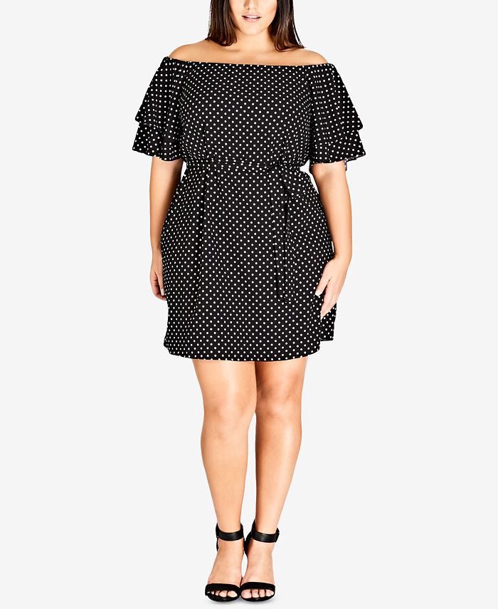 City Chic Trendy Plus Size Printed Off-The-Shoulder Dress - Macy's