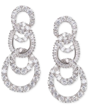 image of Nina Silver-Tone Pave Swirl Tiered Drop Earrings
