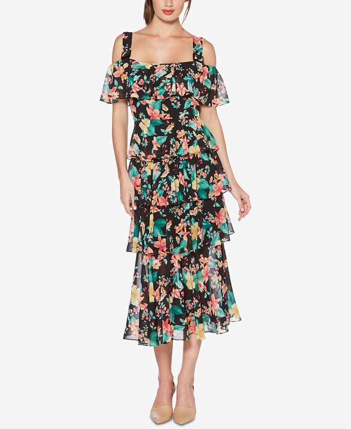 Cold shoulder floral discount print tiered dress