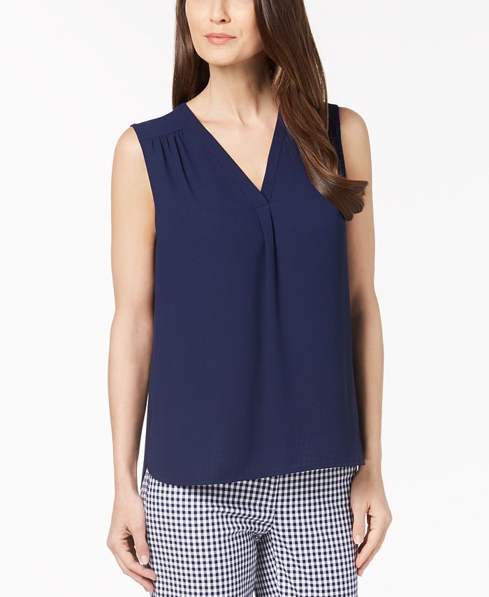 Anne Klein Pleated V-Neck Top - Macy's