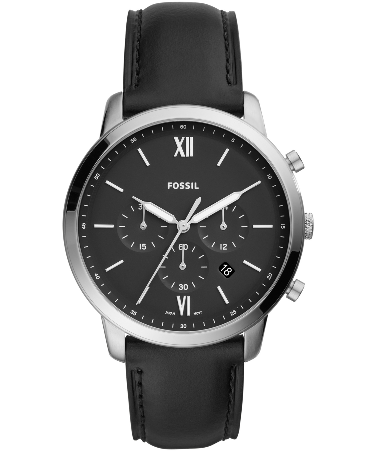 Men's Neutra Chronograph Black Leather Strap Watch 44mm - Silver