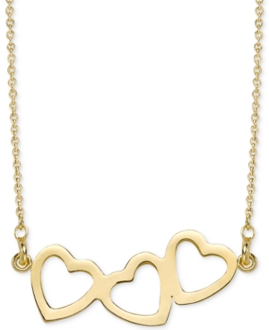 Sarah Chloe Triple Heart Pendant Necklace, 16" + 2" Extender In 14k White Or Yellow Gold. In Gold Over Silver