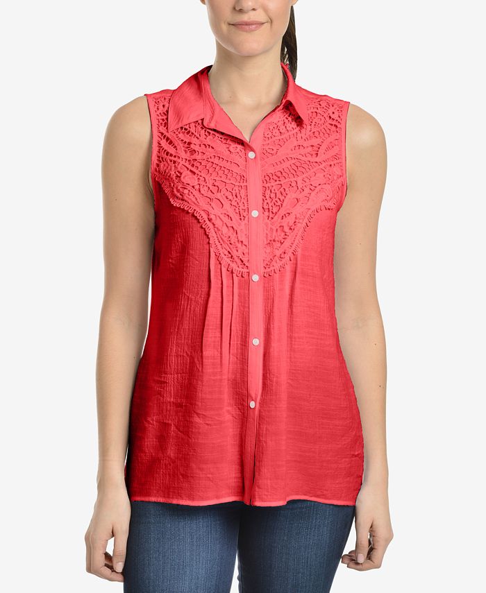 NY Collection Crochet-Trim Blouse - Macy's