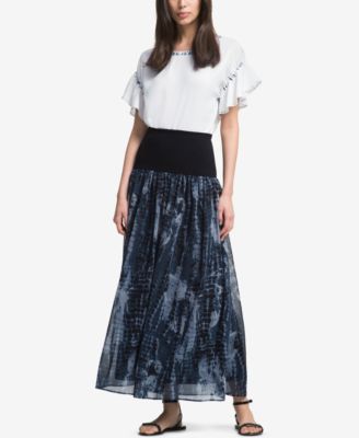 DKNY Printed Banded Maxi Skirt