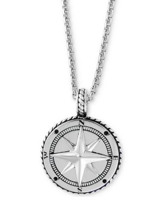 Sterling Silver 925 Mens Necklace Vintage Men's Silver Compass necklace 
