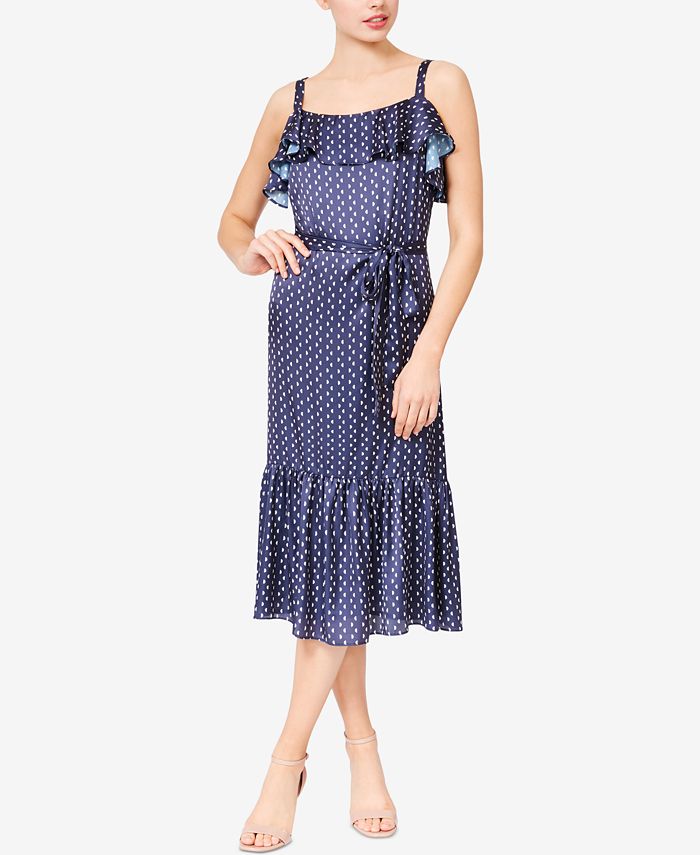 Betsey Johnson Moon-Print Ruffled Midi Dress - Macy's