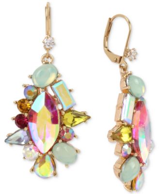 Betsey Johnson Gold-Tone Multi-Stone Cluster Drop Earrings - Macy's