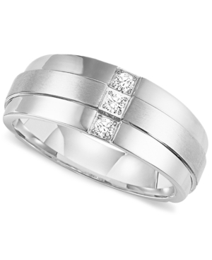image of Triton Men-s Three-Stone Diamond Wedding Band Ring in Stainless Steel (1/6 ct. t.w.)