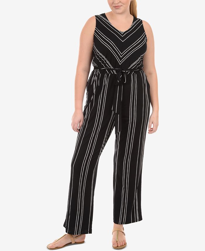 NY Collection Plus Size Striped Jumpsuit Macy's
