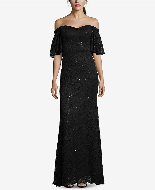 Betsy & Adam Sequined Lace Off-The-Shoulder Gown & Reviews - Dresses ...