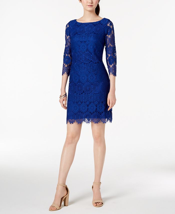 Jessica Howard 3/4-Sleeve Lace Shift Dress - Macy's