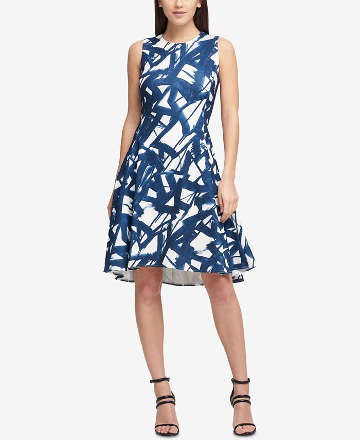 Dkny Stamped Line Print Fit And Flare Dress Created For Macys Macys 