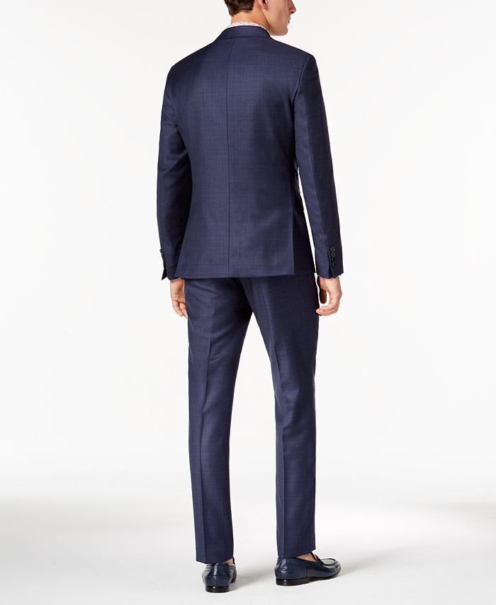 Calvin Klein Men's Slim-Fit Stretch Blue Check Vested Suit - Macy's