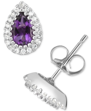 image of Amethyst (3/4 ct. t.w.) & Diamond (1/8 ct. t.w.) Teardrop Stud Earrings in 14k White Gold