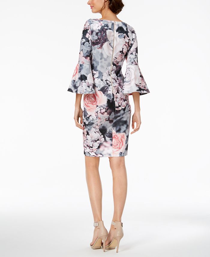 Calvin Klein Floral-Print Bell-Sleeve Sheath Dress, Regular & Petite ...