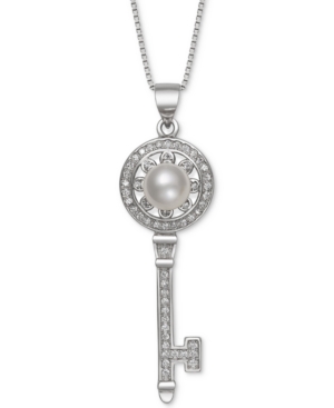 image of Cultured Freshwater Pearl (7mm) & Cubic Zirconia Key 18