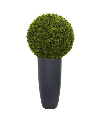 Nearly Natural - 30" Boxwood Artificial Topiary Plant in Gray Cylinder Planter
