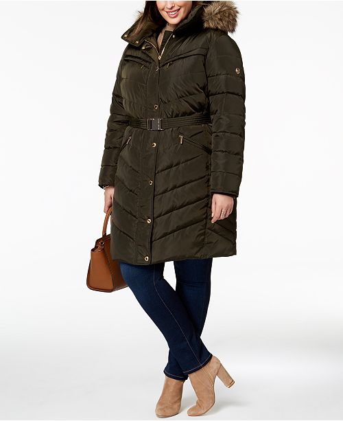 Michael Kors Plus Size Faux Fur Trim Puffer Coat Reviews Coats