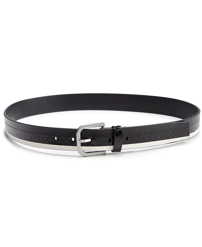 Calvin Klein Snakeskin & Leather Belt - Macy's