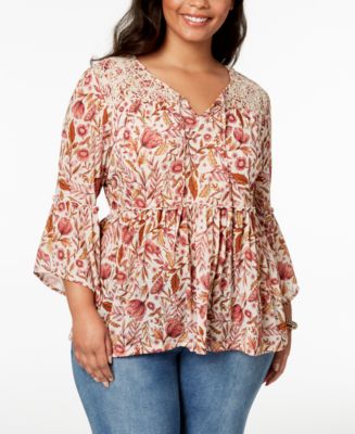 Style & Co Plus Size Printed Bell-Sleeve Peasant Top, Created for Macy ...