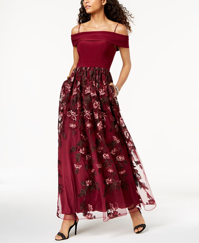 Nightway off the shoulder shop embroidered gown