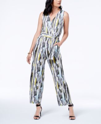 NY Collection Women's Petite Surplice-Neck Jumpsuit Purple Size Petite Large