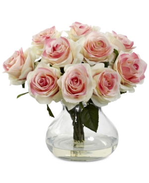 NEARLY NATURAL PINK ROSE ARTIFICIAL ARRANGEMENT WITH VASE 