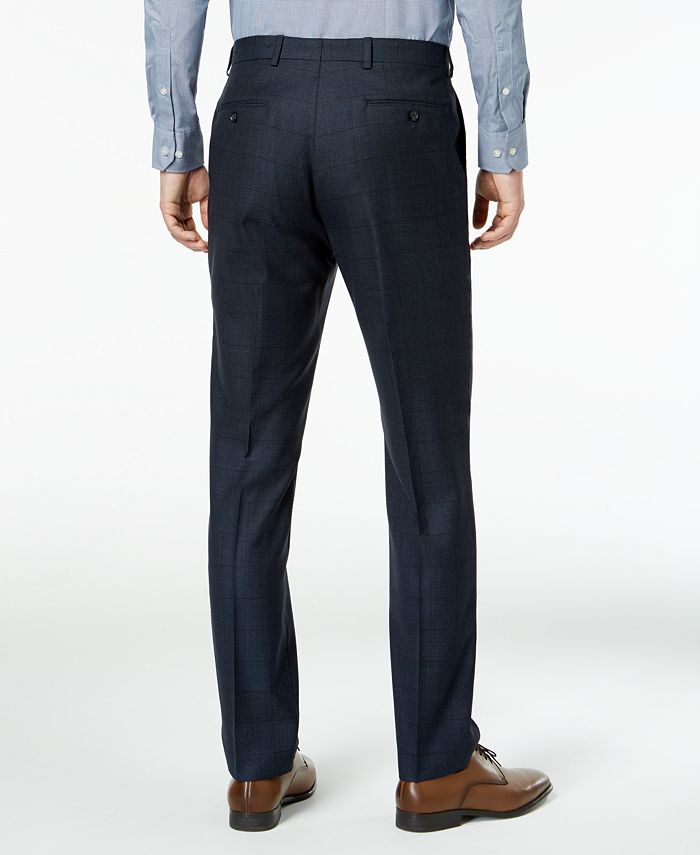 DKNY Men's Slim-Fit Blue/Tan Windowpane Suit Pants - Macy's