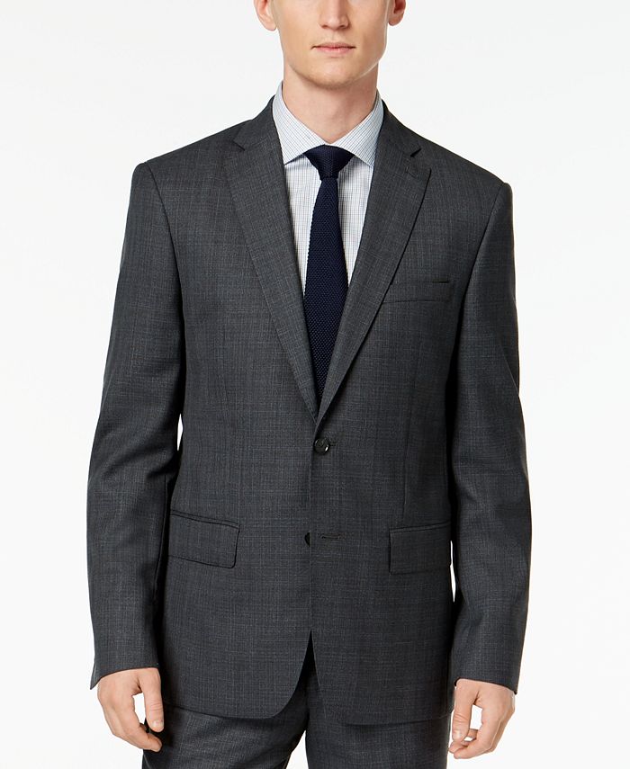 DKNY Men's SlimFit Gray/Blue Plaid Suit Jacket Macy's