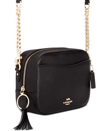 Buy the Coach Crossbody Camera Bag Black Pebbled Leather w/Gold Chain &  Leather Strap 29411