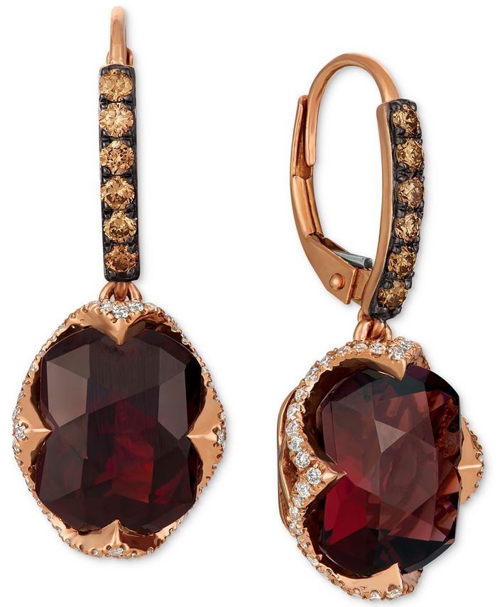 Raspberry Rhodolite Garnet (9-5/8 ct. t.w.) & Diamond (3/4 ct. t.w.) Drop  Earrings in 14k Rose Gold