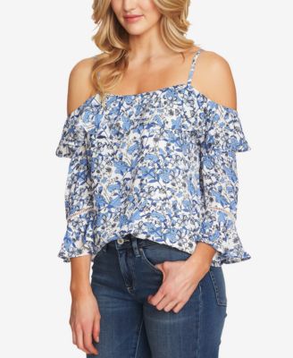 CeCe Ruffled Cold-Shoulder Top