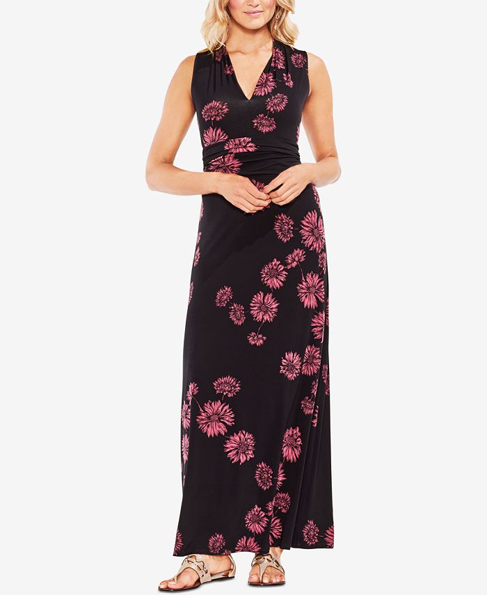 Vince Camuto Printed Ruched Maxi Dress - Macy's