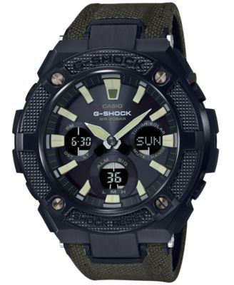 G-Shock - Men's Solar Analog-Digital G-Steel Green Cordura Nylon & Leather Strap Watch 52mm