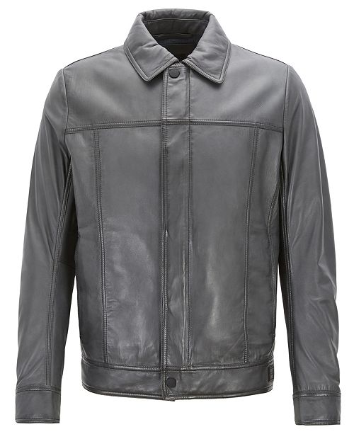 Hugo Boss BOSS Men's SlimFit Leather Trucker Jacket & Reviews Coats