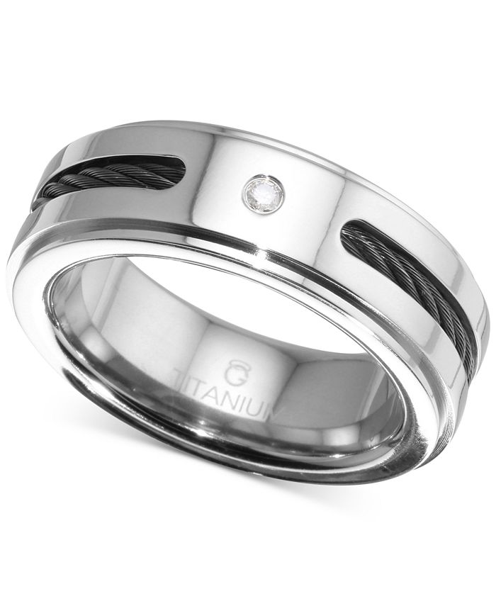 Macy's - Men's Diamond Accent Cable Band in Titanium and Black Ion-Plate