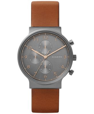 Skagen - Men's Chronograph Ancher Brown Leather Strap Watch 40mm