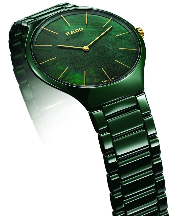 Rado Women's Swiss True Thinline Green HighTech Ceramic Bracelet Watch 39mm Macy's