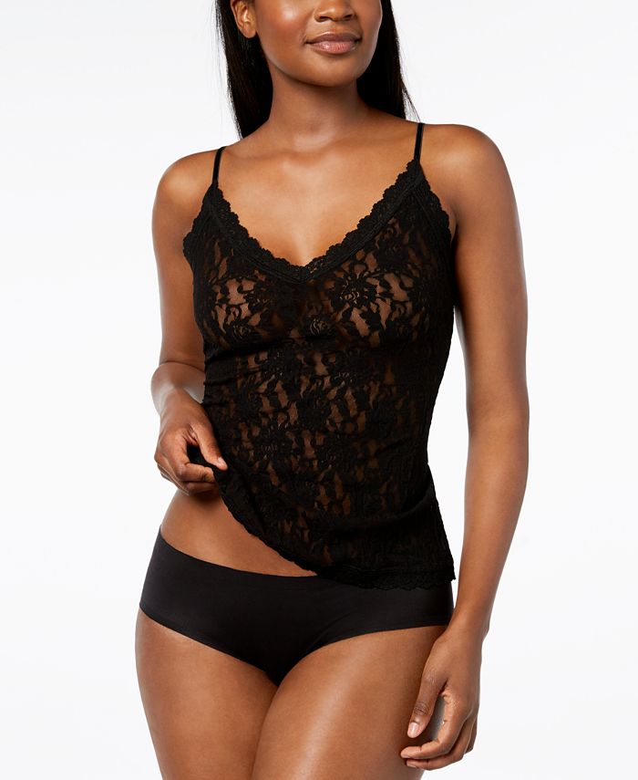 Hanky Panky Padded Sheer Lace Camisole 484311 ($72) ❤ liked on Polyvore  featuring intimates, camis, black, transparent c…