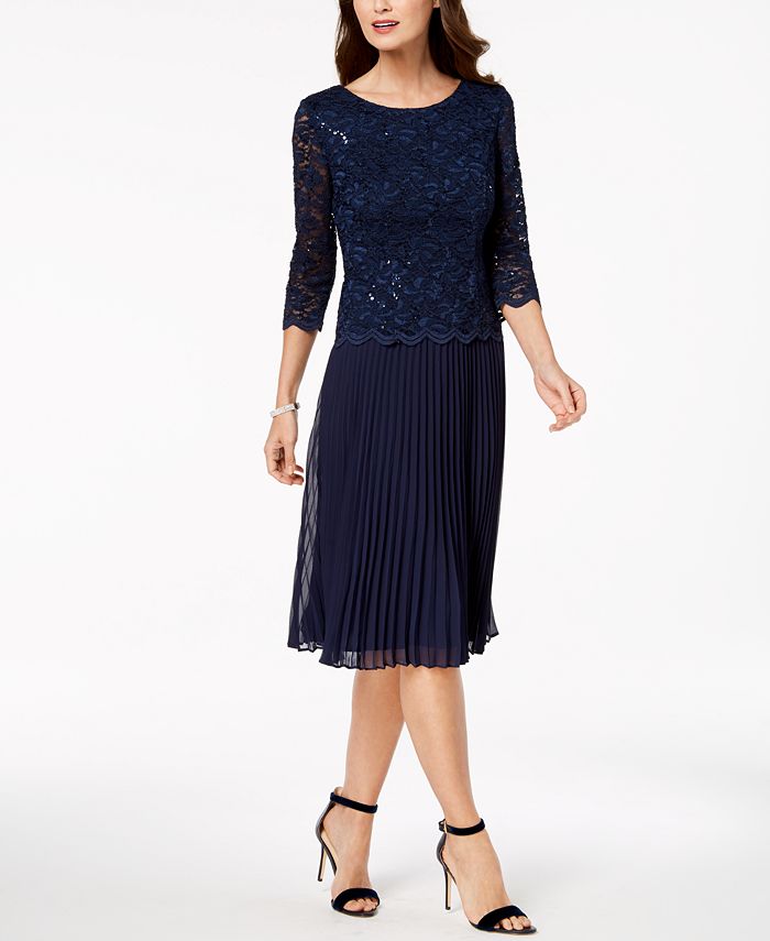 Alex Evenings Petite Pleated & Sequined Lace Dress - Macy's