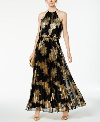 MSK - Pleated Foil-Print Blouson Maxi Dress